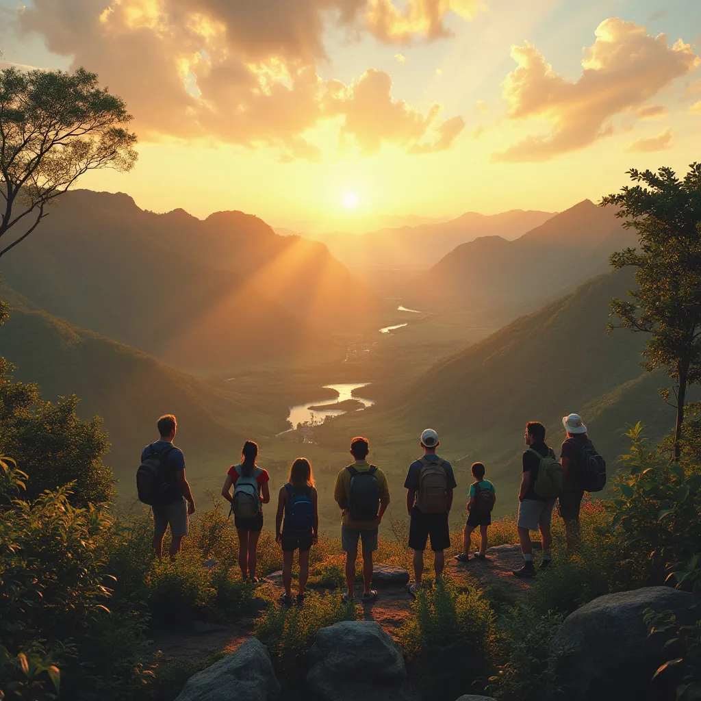 Grupo de viajeros en un paisaje natural